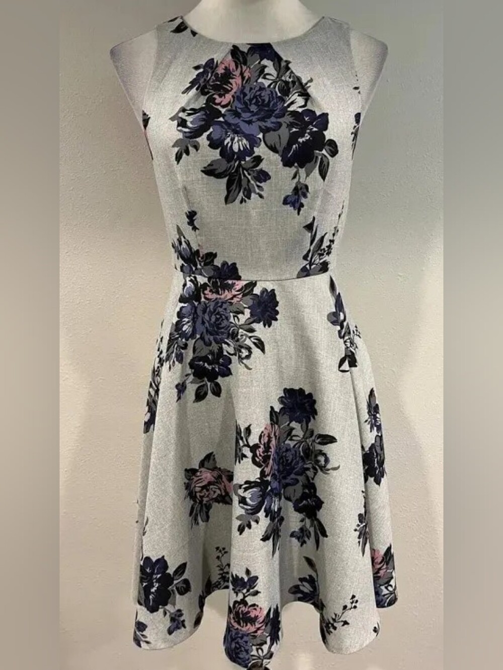 Elle Gray Mini Dress with Navy and Pink Floral Print